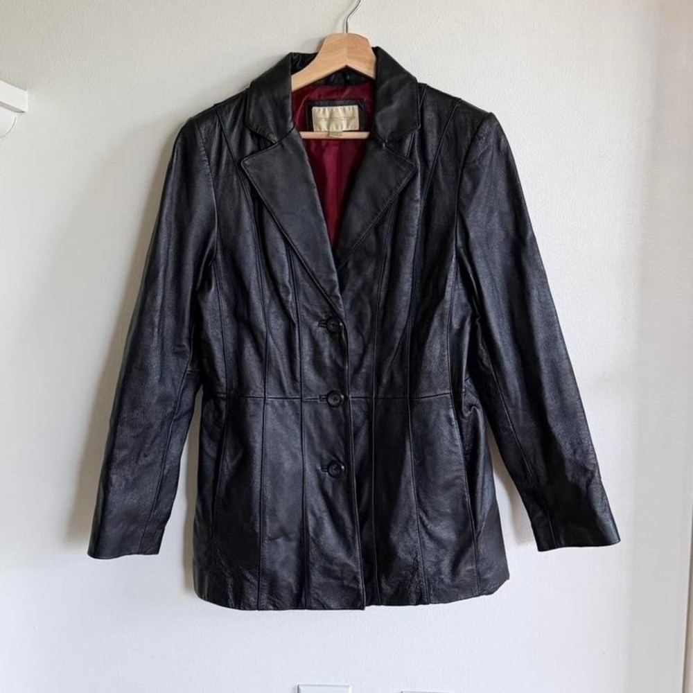 Vintage Worthington Black Leather Blazer Jacket – 90s Tailored Fit Medium